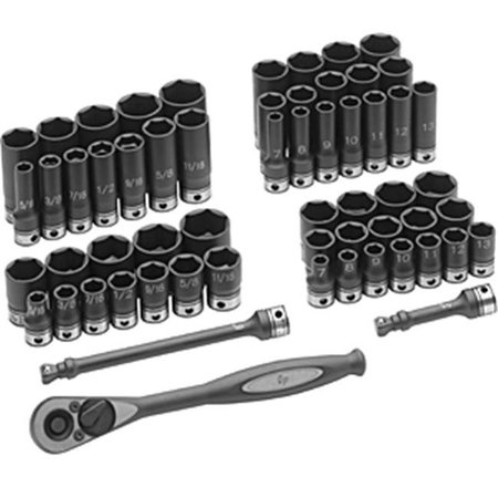 Grey Pneumatic Gry81659crd 59 Pc .38 Dr. 6 Point Standard And Deep Length Fractional And Metric Duo-socket Set