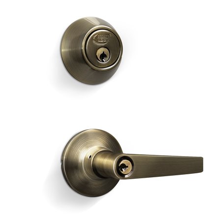 Entry Door Lever Combo Lock Set With Deadbolt Set Of 6  Keyed Alike  Antique Brass  6pk