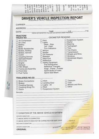 Vehicle Inspection Form 3 Ply w/carbon