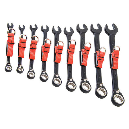 Tethered 9 Piece Black Chrome Reverse Combo Ratcheting Wrench Set