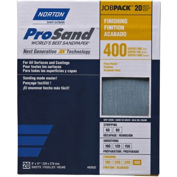Norton 076607026323 3x Sanding Sheets  400 Grit ~ 9 X 11